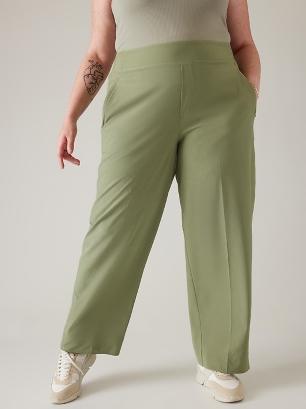 Athleta Brooklyn Heights High Rise Wide Trouser Eucalyptus Olive Size 18